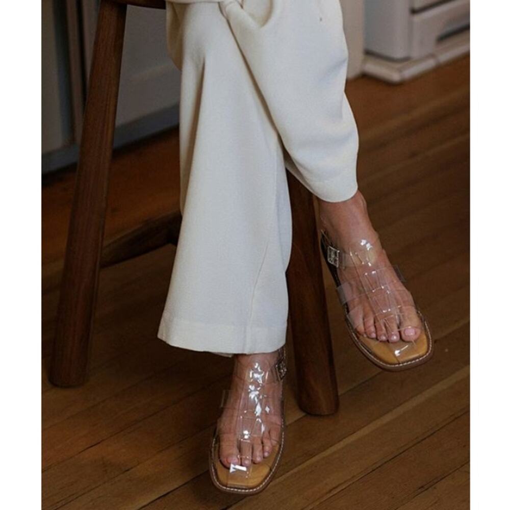 Gianni Bini x Cyd Morris The Captain Clear Vinyl Square Toe Sandals Size 9M